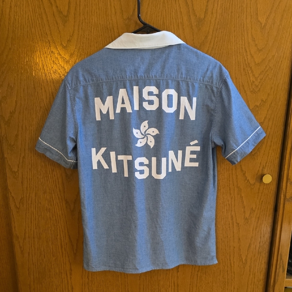 MAISON KITSUNE Denim Blue Button Down Shirt Hongkongais